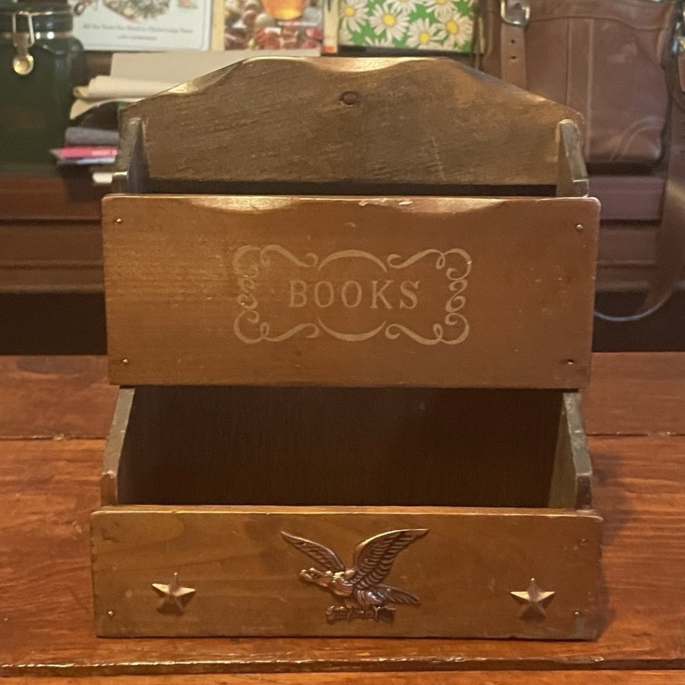 Vintage Wooden Stamp Box and Books Holder Table Top / Wall Mount Farmhouse Decor